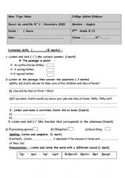 English Worksheet: 9th form test 1(Term 1)