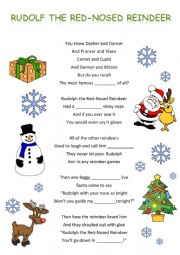 English Worksheet: Rudolph the red-nosed reindeer song text with gaps (easy, for beginners)