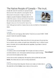 English Worksheet: The Native People of Canada (The Inuit)