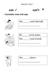 English Worksheet: Can and can�t