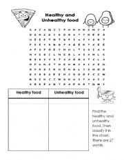 English Worksheet: Healthy and unhealthy food 
