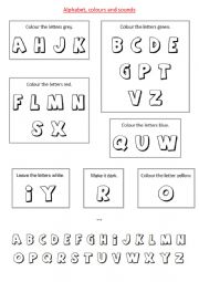 English Worksheet: Aphabet, colours and sounds