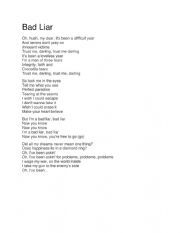 English Worksheet: BAD LIAR SONG WORKSHEET
