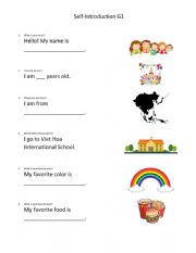 English Worksheet: Grade 1 Self Introduction
