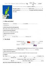 English Worksheet: How The Grinch Stole Christmas Dr. Seus 1966 TV cartoon