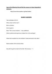 English Worksheet: BIOGRAPHY MARK HADDON-WEBQUEST