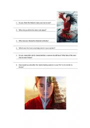 English Worksheet: MOvie questions- Mulan
