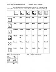 English Worksheet: roll the dice game board to make sentences