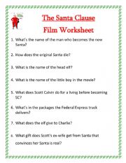 English Worksheet: The Santa Clause (film) Worksheet