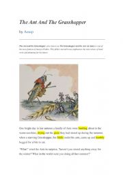 English Worksheet: Reading exercise with Aesop�s Fable The Ant And The Grasshopper