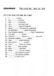 English Worksheet: Am, is , are (verb be)