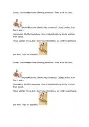 English Worksheet: Correct the mistakes_beginner_personal information