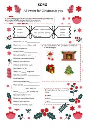 English Worksheet: SONG: All I want for Christmas