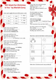 English Worksheet: All I Want for Christmas Is You by Mariah Carey