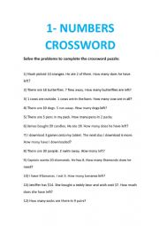 English Worksheet: NUMBERS CROSSWORD
