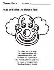 Clown face. Read and color.