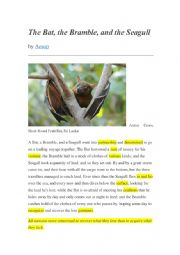 Reading exercise with Aesop�s Fable The Bat, the Bramble, and the Seagull