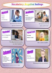 English Worksheet: Vocabulary: NEGATIVE FEELINGS-FLASHCARDS SET1