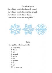English Worksheet: Snowflake poem