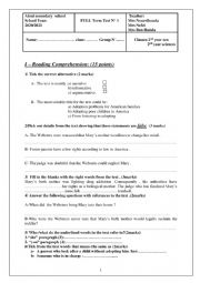 English worksheet: end of term test1 for 2form