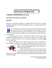English Worksheet: End  of term 2 TEST  8th form
