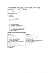English Worksheet: Bucket List