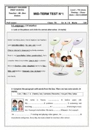English Worksheet: 7th form mid term test 1 2020-2021 