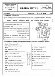 English Worksheet: 7th form mid term test 1 2020-2021  ver.2 