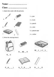 English Worksheet: SCHOOL THINGS WORKSHEET