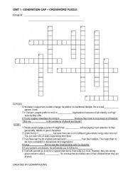 English Worksheet: GENERATION GAP CROSSWORD