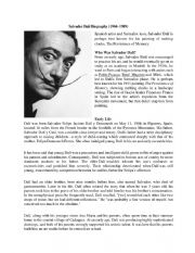 English Worksheet: Dali�s Biography Worksheet