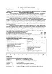 English Worksheet: 10th Grade Exam