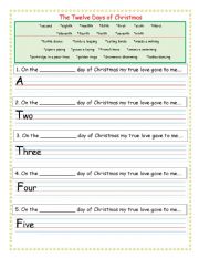 English Worksheet: The Twelve Days of Christmas Listening/Writing Activity