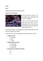English Worksheet: oscar the octopus