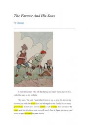 Reading exercise with Aesop�s Fable The Farmer and His Sons