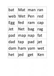 short a and short e cvc words