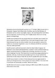 English Worksheet: Mahatma Gandhi