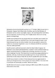 English Worksheet: Mahatma Gandhi