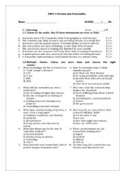 English Worksheet: Psychology test