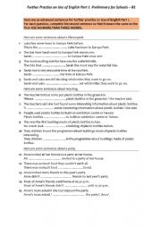 English Worksheet: Sentence transformation exercises for pre-intermediate students (B1+)