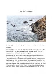 English Worksheet: The Legend for the Giant s Causeway in Northern Ireland