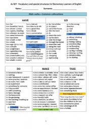 English Worksheet: Common collocations, phrasal verbs, prepositional phrases and comparative structures for Elementay and Pre-intermediate students (A2+ / B1))