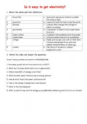 English Worksheet: Is it easy to get electricity?
