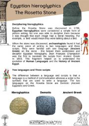 Deciphering the mystery behind hieroglyphs (Reading Comprehension Worksheet) 