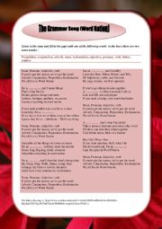 English Worksheet: Catchy song to learn English grammar: the eight parts of speech Part one