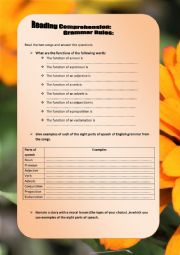 English Worksheet: Catchy song to learn English grammar: the eight parts of speech: Reading comprehension Part 3