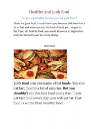 English Worksheet: Healthy and junk food.