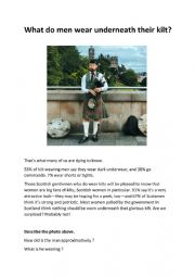 English Worksheet: What do men wear under  their kilts?