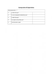English Worksheet: (Find someone Who) Comparative & Superlative 