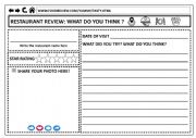 English Worksheet: RESTAURANT REVIEW
